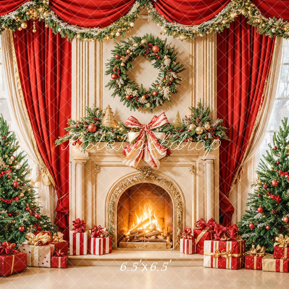 LONSALE Kate Christmas Backdrop Red Curtain Fireplace Gift Designed by Emetselch