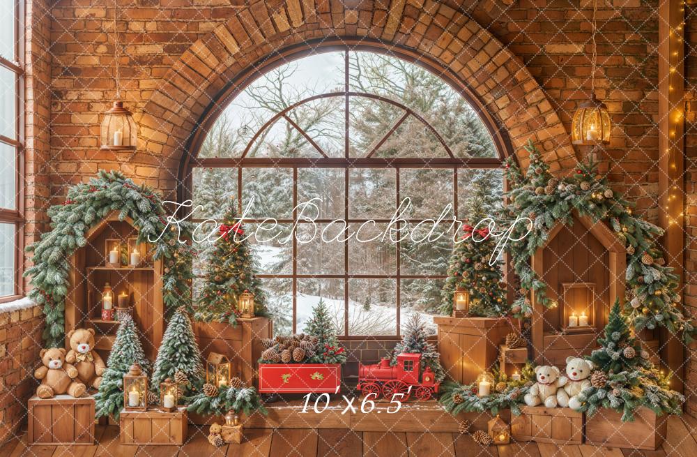 Kate Brick Arch Windows Christmas Backdrop Designed by Emetselch