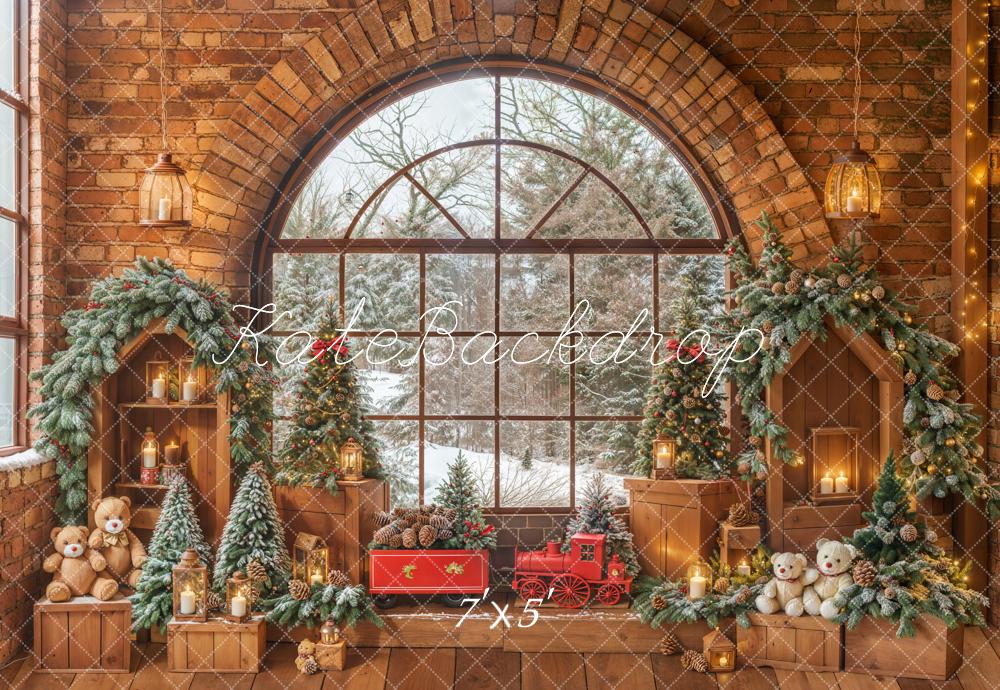 Kate Brick Arch Windows Christmas Backdrop Designed by Emetselch