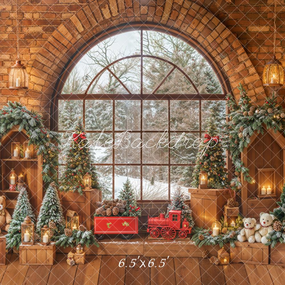 Kate Brick Arch Windows Christmas Backdrop Designed by Emetselch