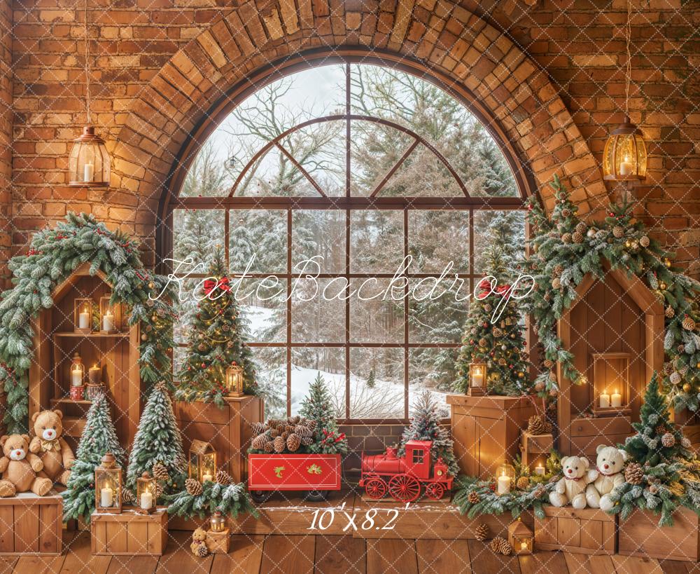 Kate Brick Arch Windows Christmas Backdrop Designed by Emetselch