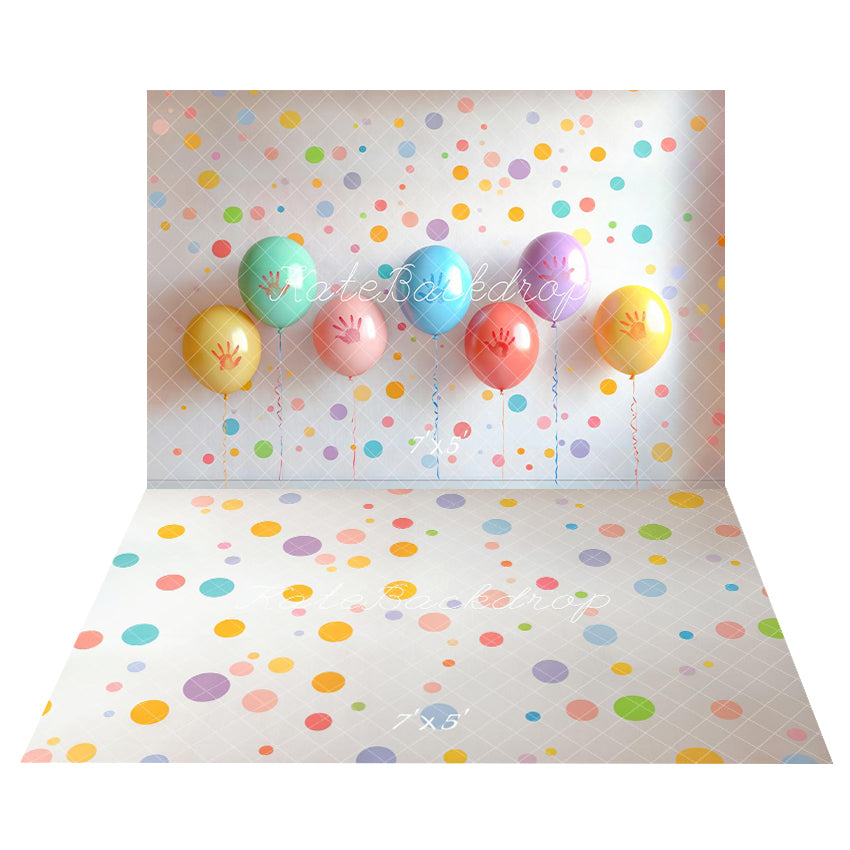 Kate Balloon Handprint Backdrop+Colored Dots Floor Backdrop - Kate Backdrop AU