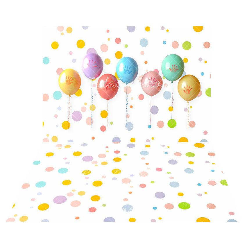 Kate Balloon Handprint Backdrop+Colored Dots Floor Backdrop - Kate Backdrop AU