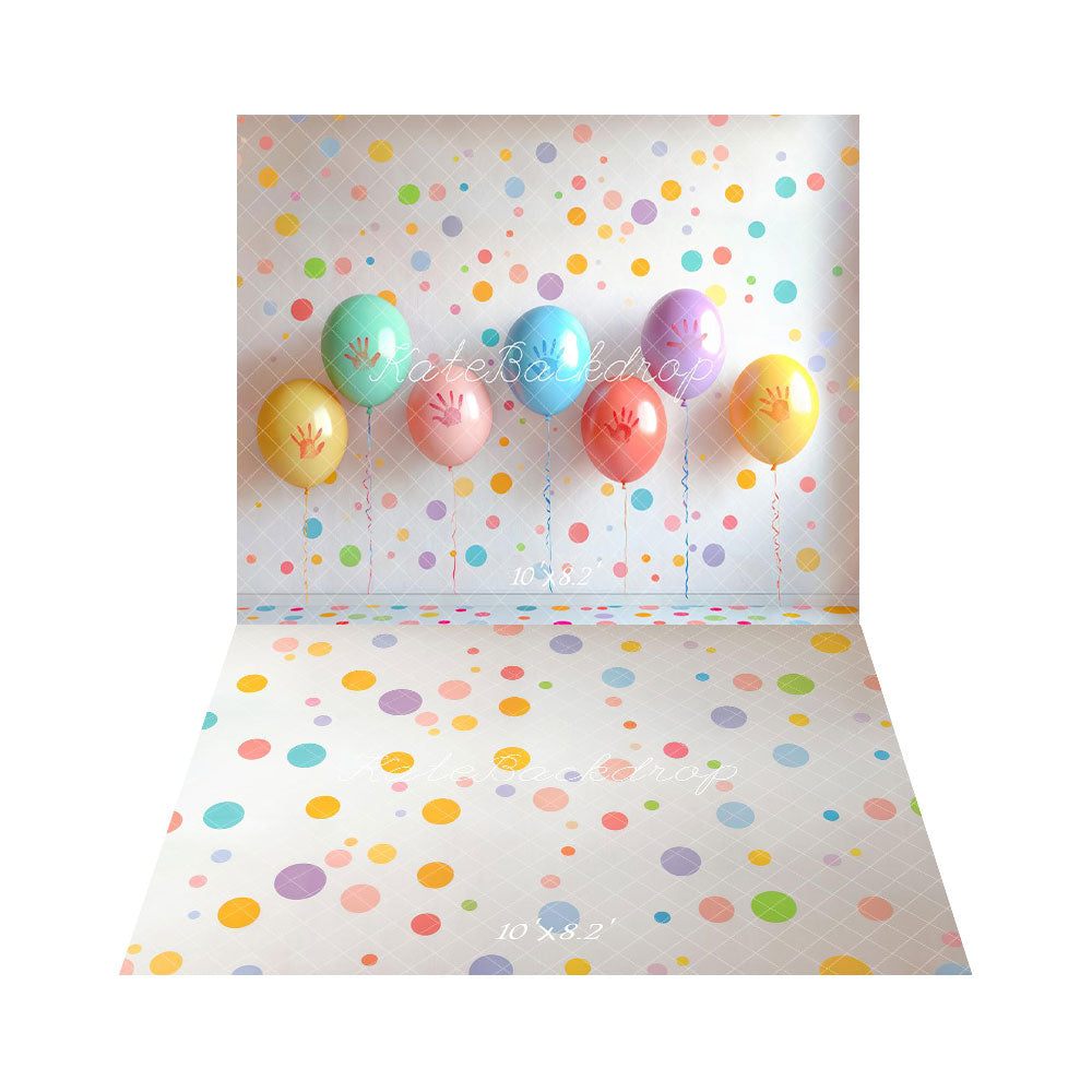 Kate Balloon Handprint Backdrop+Colored Dots Floor Backdrop - Kate Backdrop AU