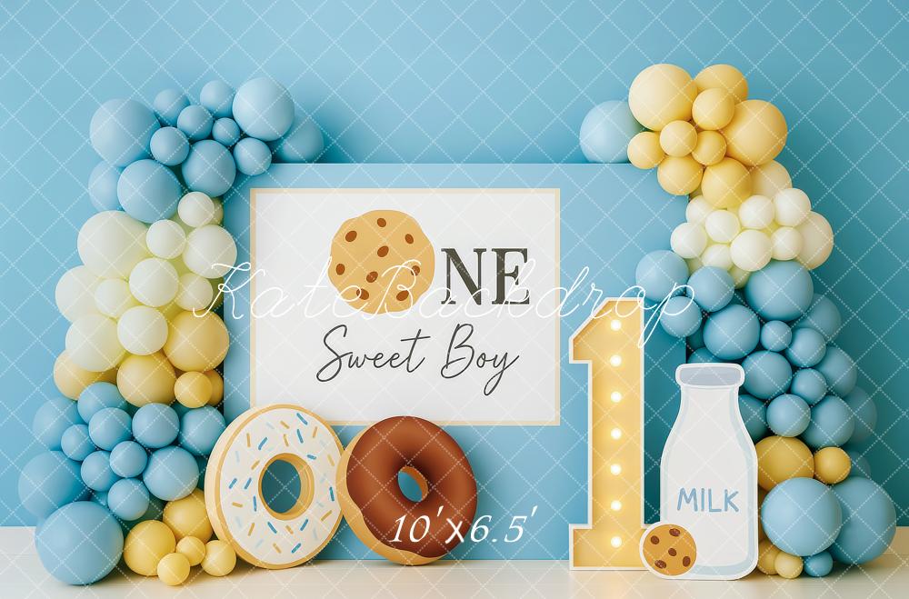 Kate Blue Boy Donut Balloon Backdrop Cake Smash Designed by Patty Roberts - Kate Backdrop AU