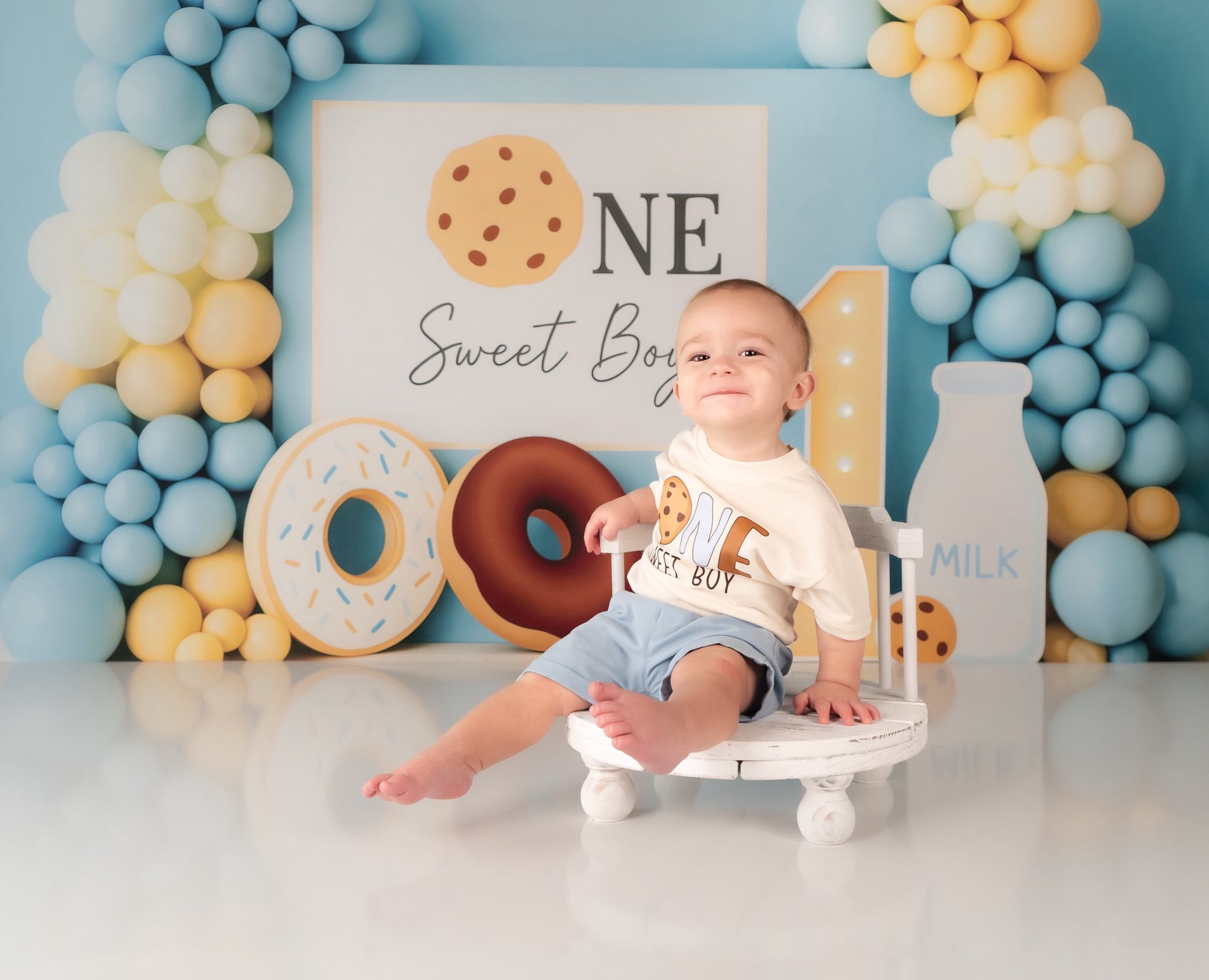 Kate Blue Boy Donut Balloon Backdrop Cake Smash Designed by Patty Roberts - Kate Backdrop AU