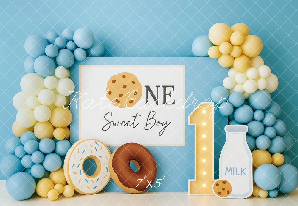 Kate Blue Boy Donut Balloon Backdrop Cake Smash Designed by Patty Roberts - Kate Backdrop AU