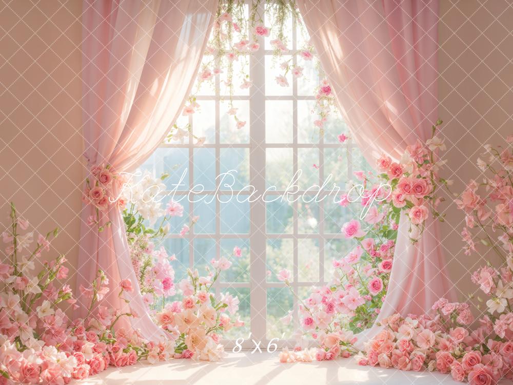 Kate Pink Window Flower Curtains Backdrop Designed by Emetselch - Kate Backdrop AU