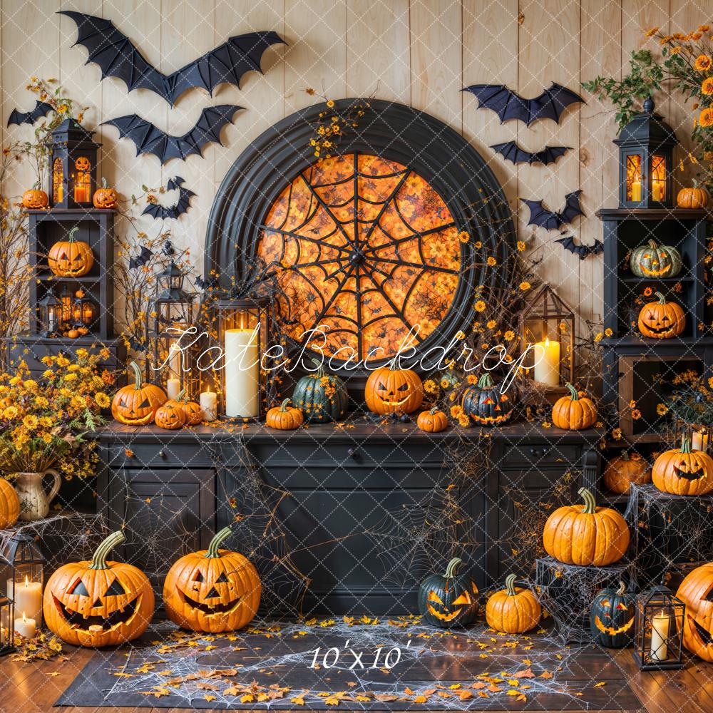 Kate Halloween Backdrop Spider Web Pumpkin Bat Designed by Emetselch - Kate Backdrop AU