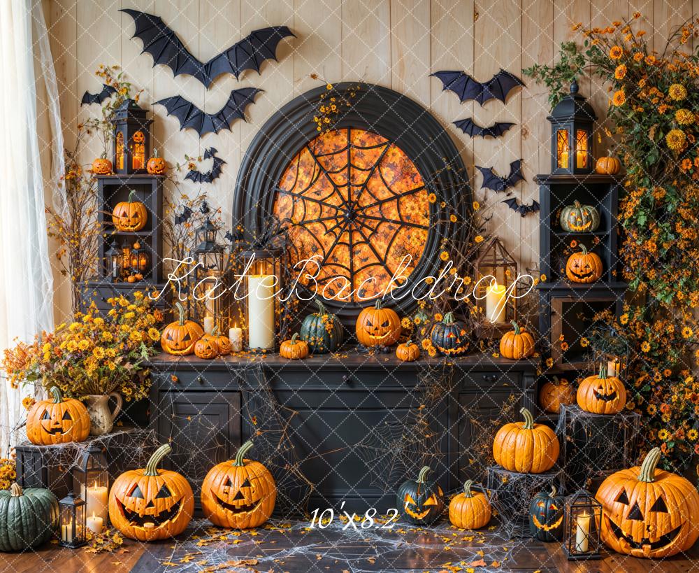 Kate Halloween Backdrop Spider Web Pumpkin Bat Designed by Emetselch - Kate Backdrop AU