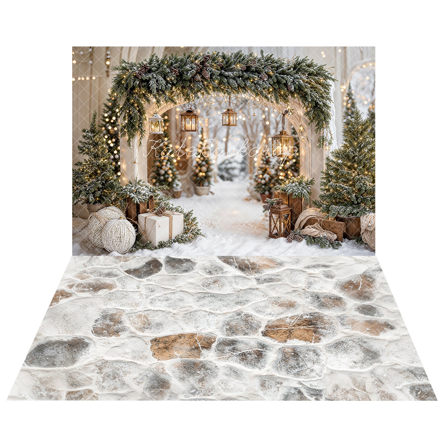 Kate Christmas Snow Arch Backdrop+Stone Texture Floor Backdrop - Kate Backdrop AU