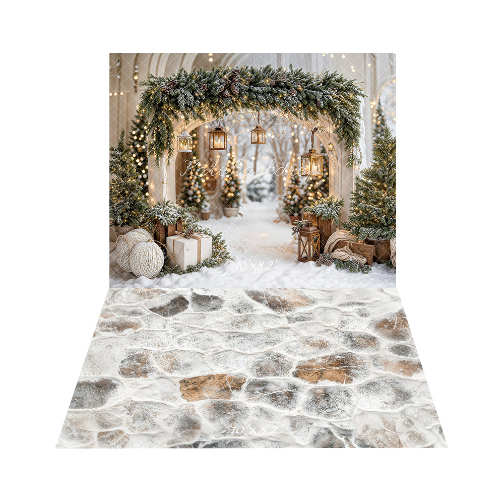 Kate Christmas Snow Arch Backdrop+Stone Texture Floor Backdrop - Kate Backdrop AU