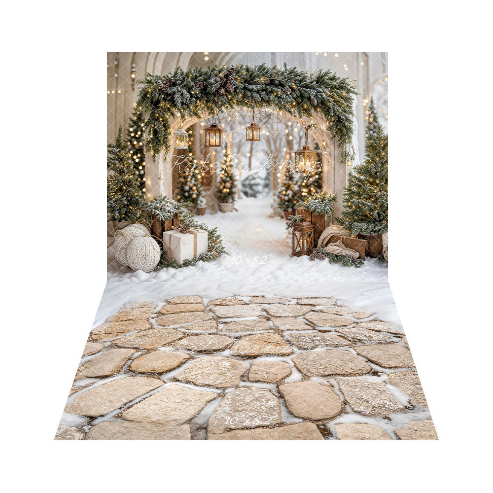 Kate Christmas Snow Arch Backdrop+Winter Stone Floor Backdrop - Kate Backdrop AU