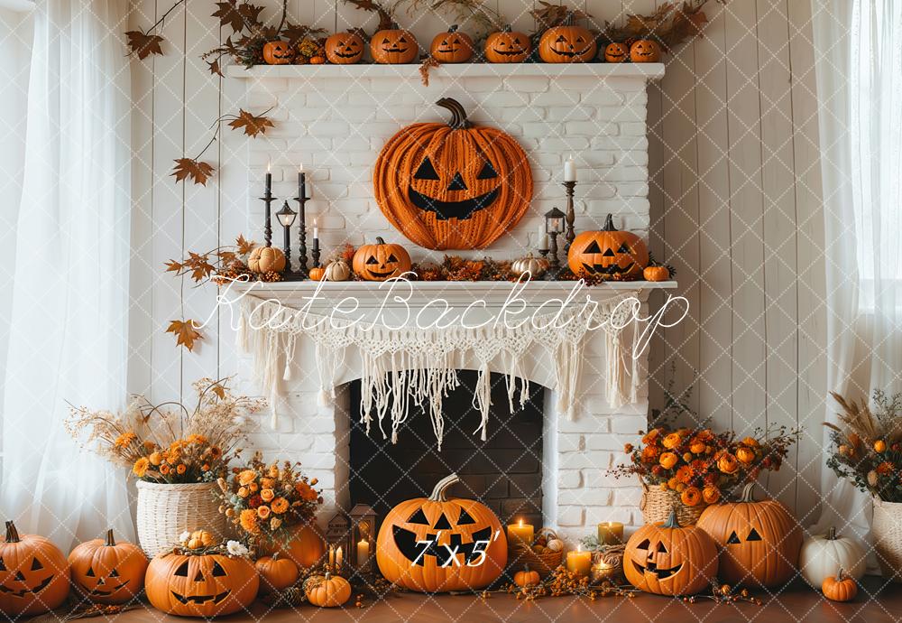 Kate Fireplace Pumpkin Halloween Backdrop Designed by Emetselch - Kate Backdrop AU