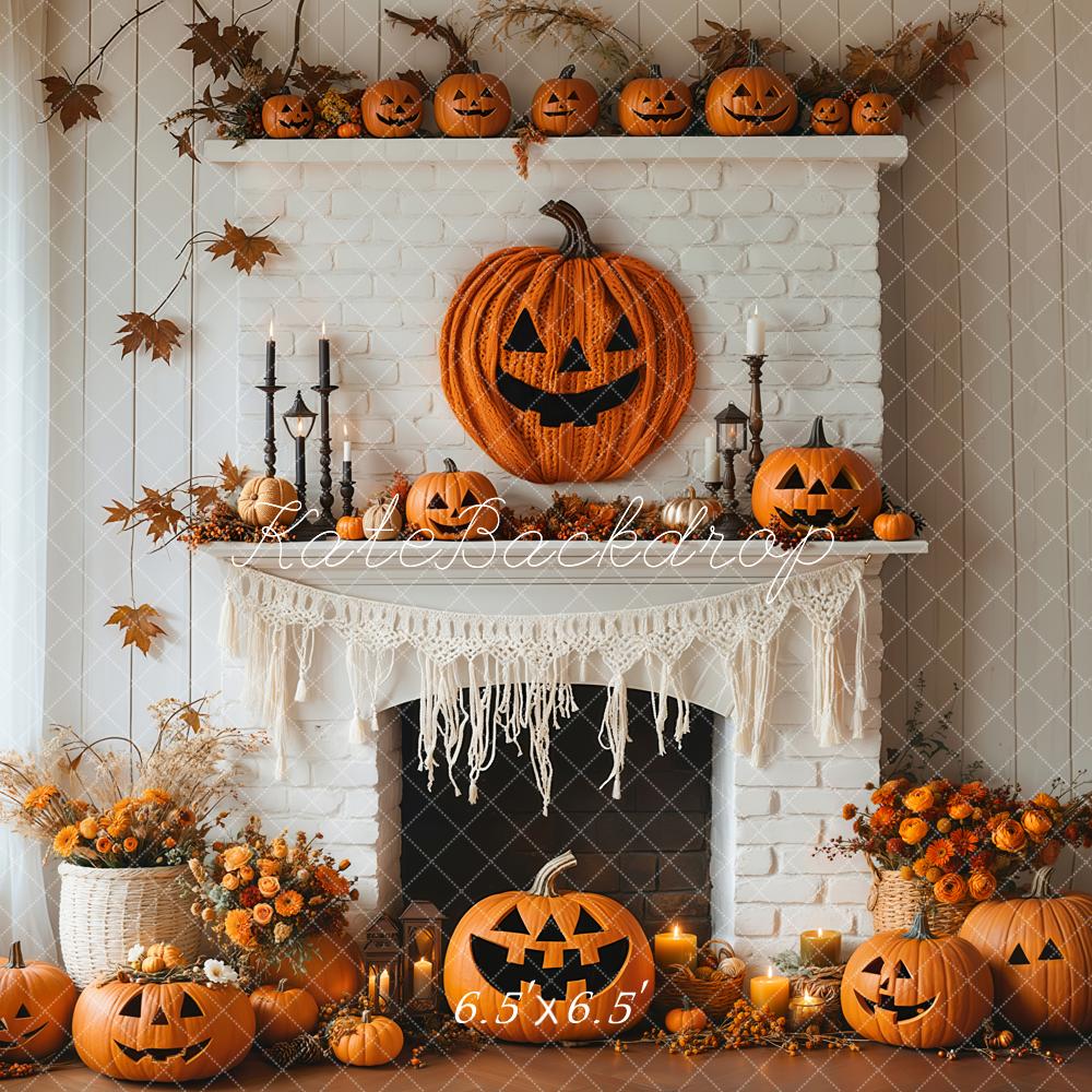 Kate Fireplace Pumpkin Halloween Backdrop Designed by Emetselch - Kate Backdrop AU