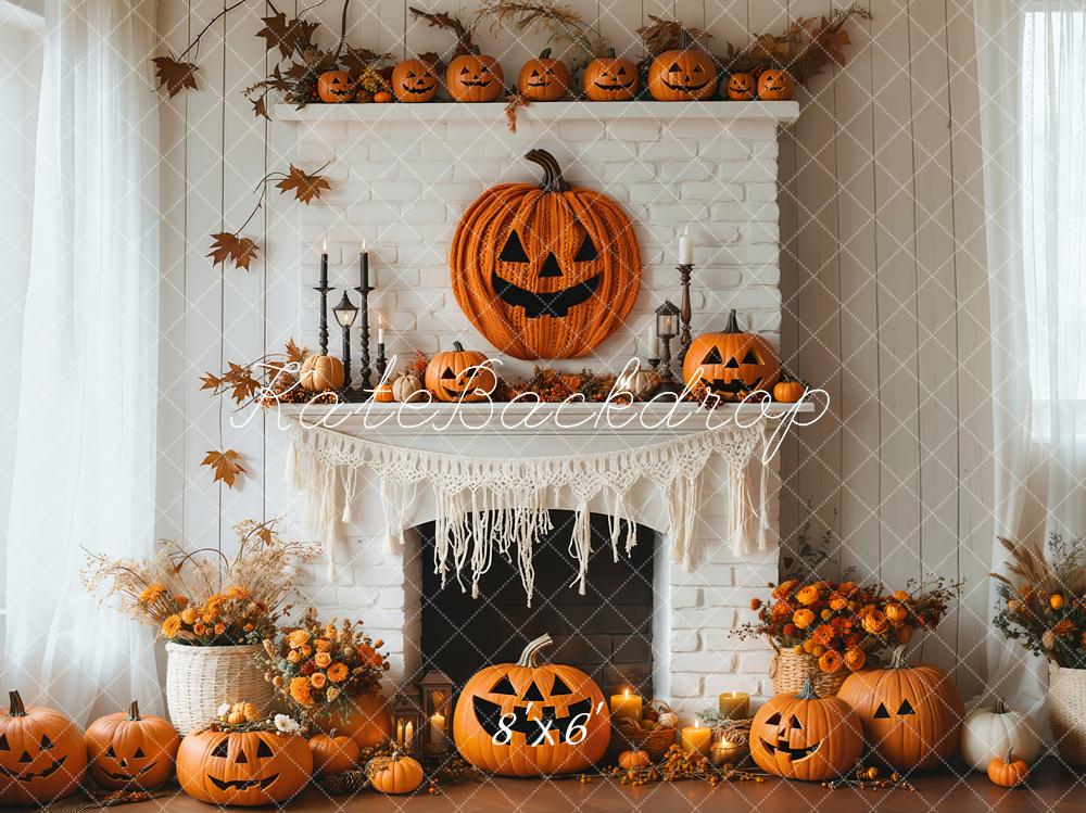 Kate Fireplace Pumpkin Halloween Backdrop Designed by Emetselch - Kate Backdrop AU