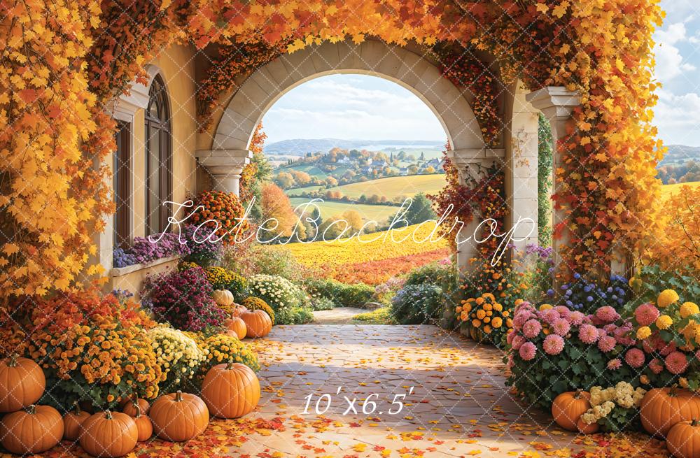 Kate Autumn Fallen Leaves Pumpkin Backdrop Designed by Emetselch - Kate Backdrop AU