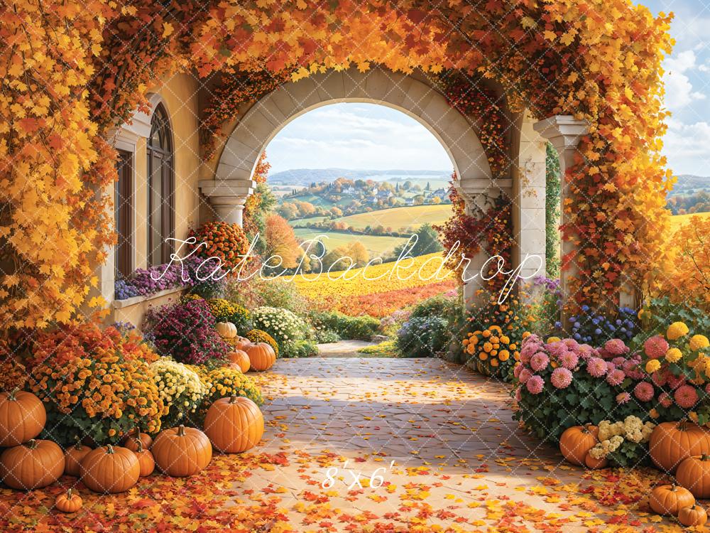 Kate Autumn Fallen Leaves Pumpkin Backdrop Designed by Emetselch - Kate Backdrop AU