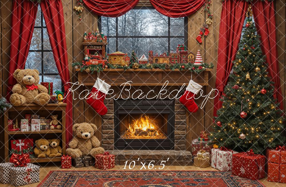 Kate Christmas Tree Fireplace Bear Backdrop Designed by Emetselch - Kate Backdrop AU
