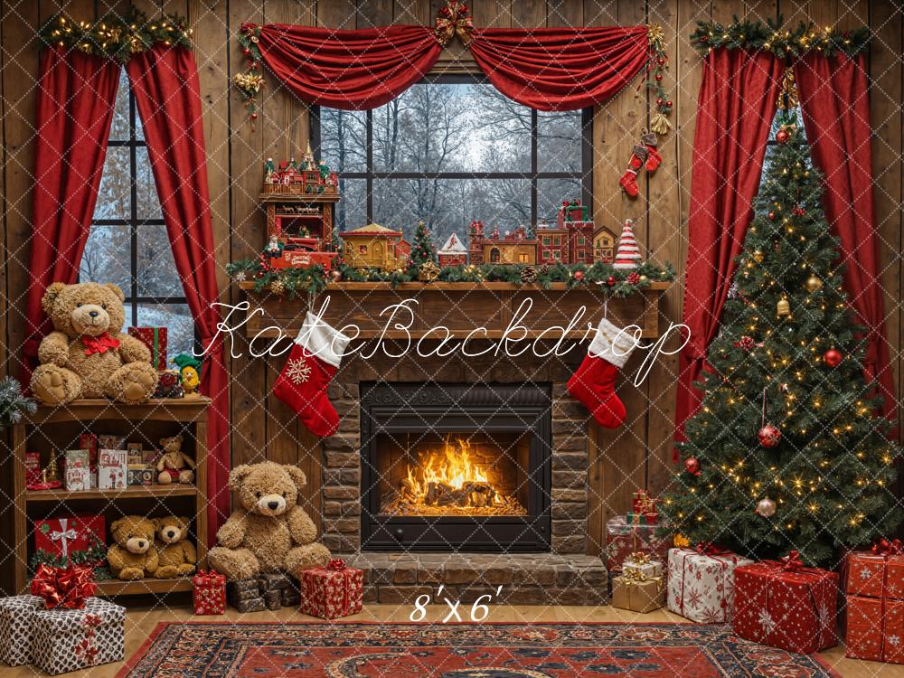 Kate Christmas Tree Fireplace Bear Backdrop Designed by Emetselch - Kate Backdrop AU