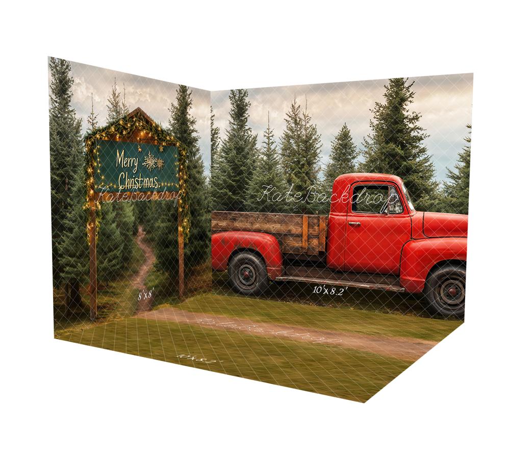 Kate Merry Christmas Forest Red Truck Room Set - Kate Backdrop AU