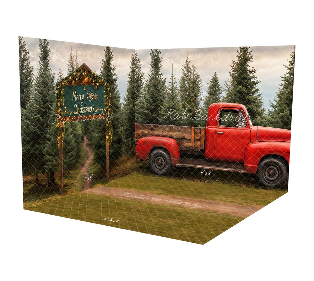 Kate Merry Christmas Forest Red Truck Room Set - Kate Backdrop AU