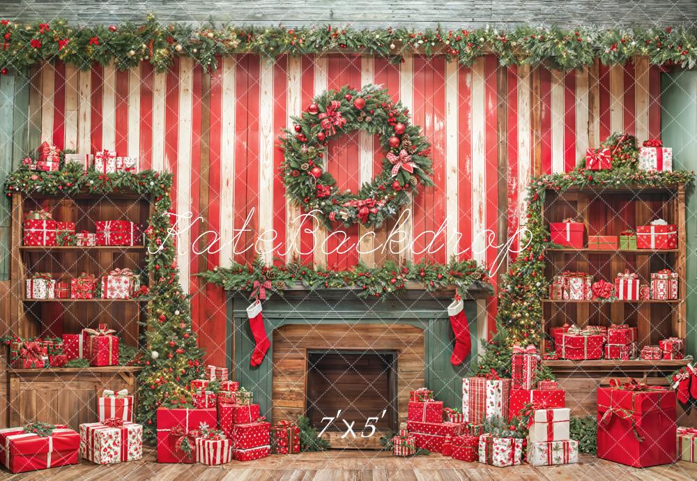 Kate Red Gift Wreath Christmas Backdrop Designed by Emetselch