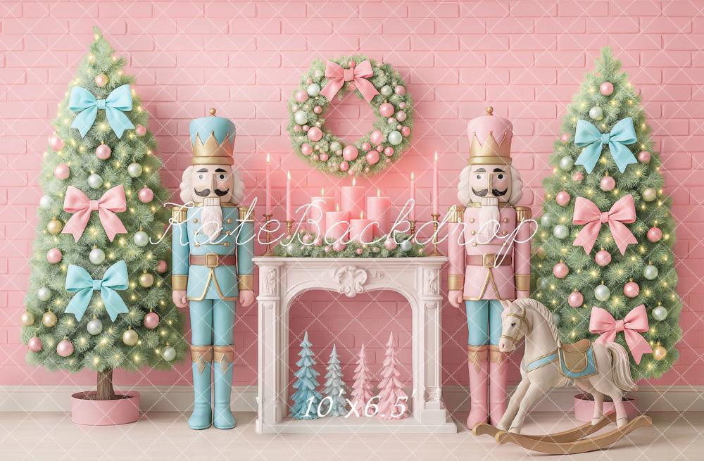 Kate Nutcracker Pink Blue Fireplace Backdrop Designed by Ashley Paul