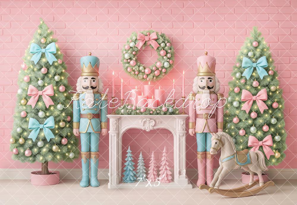 Kate Nutcracker Pink Blue Fireplace Backdrop Designed by Ashley Paul