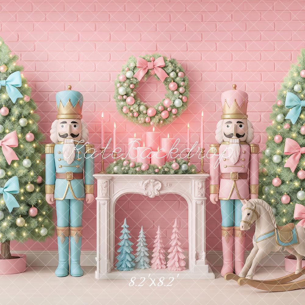 Kate Nutcracker Pink Blue Fireplace Backdrop Designed by Ashley Paul