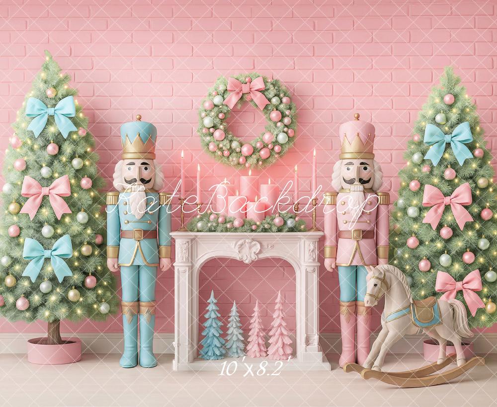 Kate Nutcracker Pink Blue Fireplace Backdrop Designed by Ashley Paul