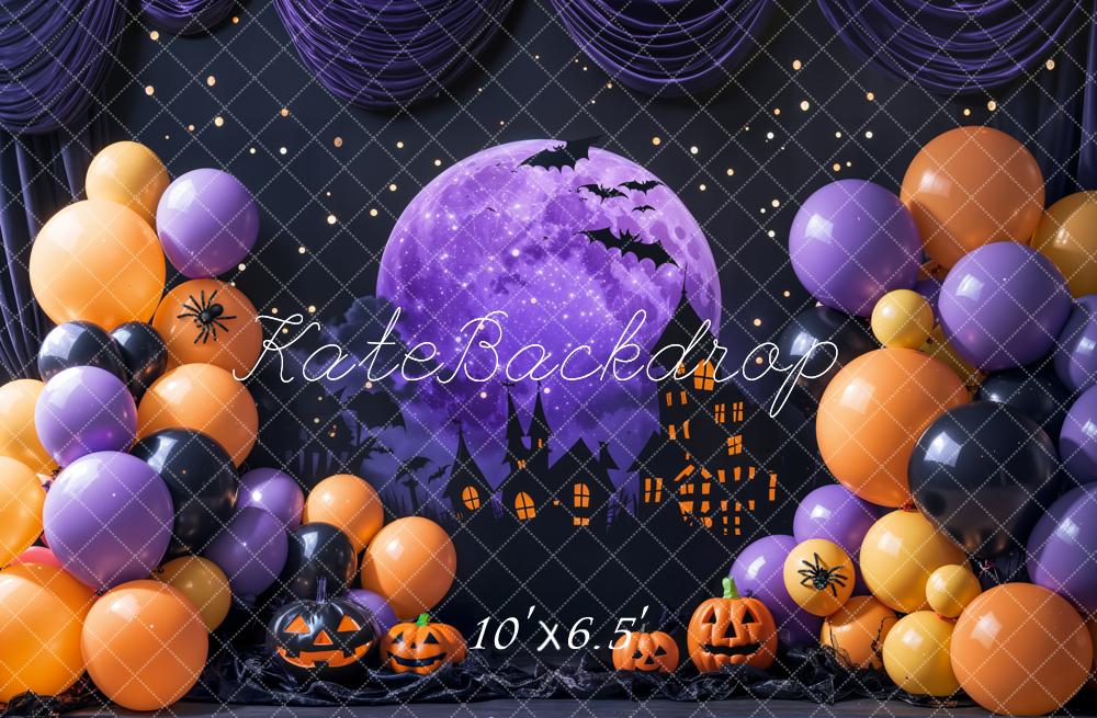 Kate Halloween Backdrop Purple Moon Night Balloon Designed by Emetselch