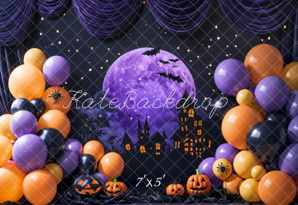 Kate Halloween Backdrop Purple Moon Night Balloon Designed by Emetselch