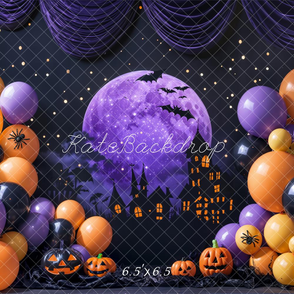 Kate Halloween Backdrop Purple Moon Night Balloon Designed by Emetselch