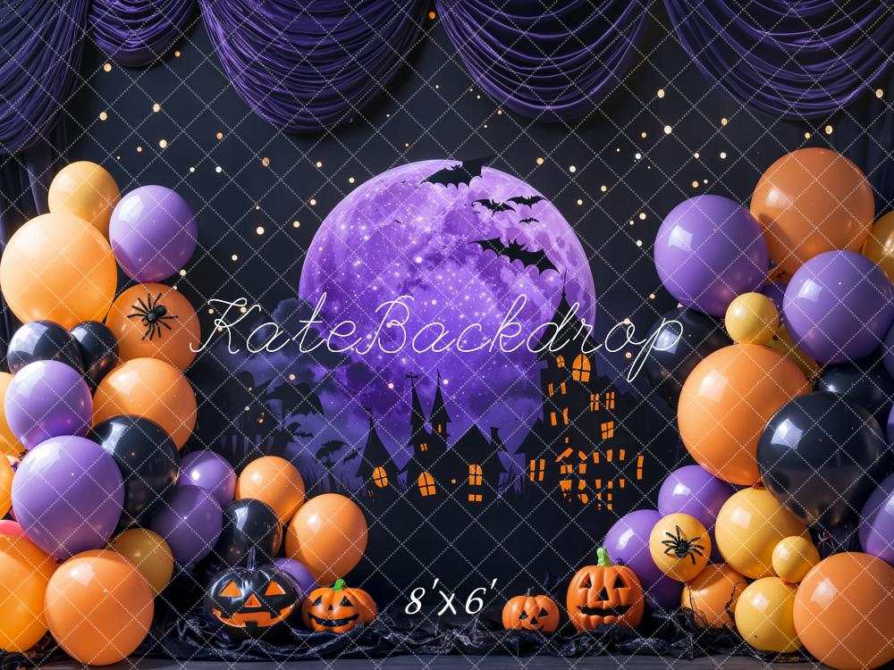 Kate Halloween Backdrop Purple Moon Night Balloon Designed by Emetselch
