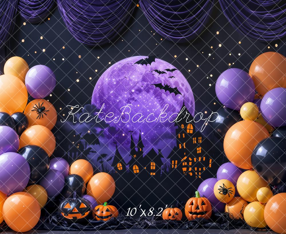 Kate Halloween Backdrop Purple Moon Night Balloon Designed by Emetselch