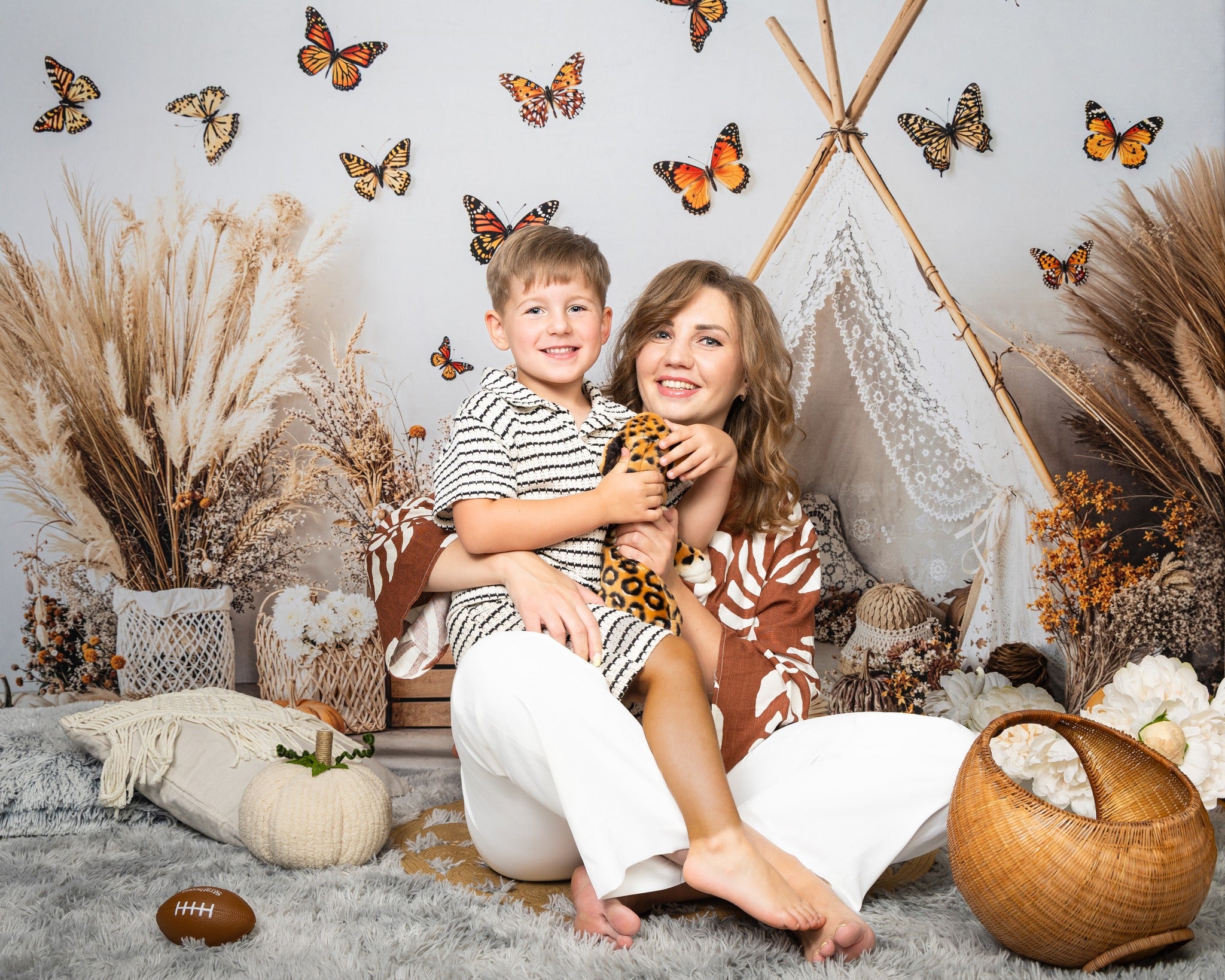 Kate Autumn Boho Butterflies Pumpkins Backdrop Designed by Emetselch