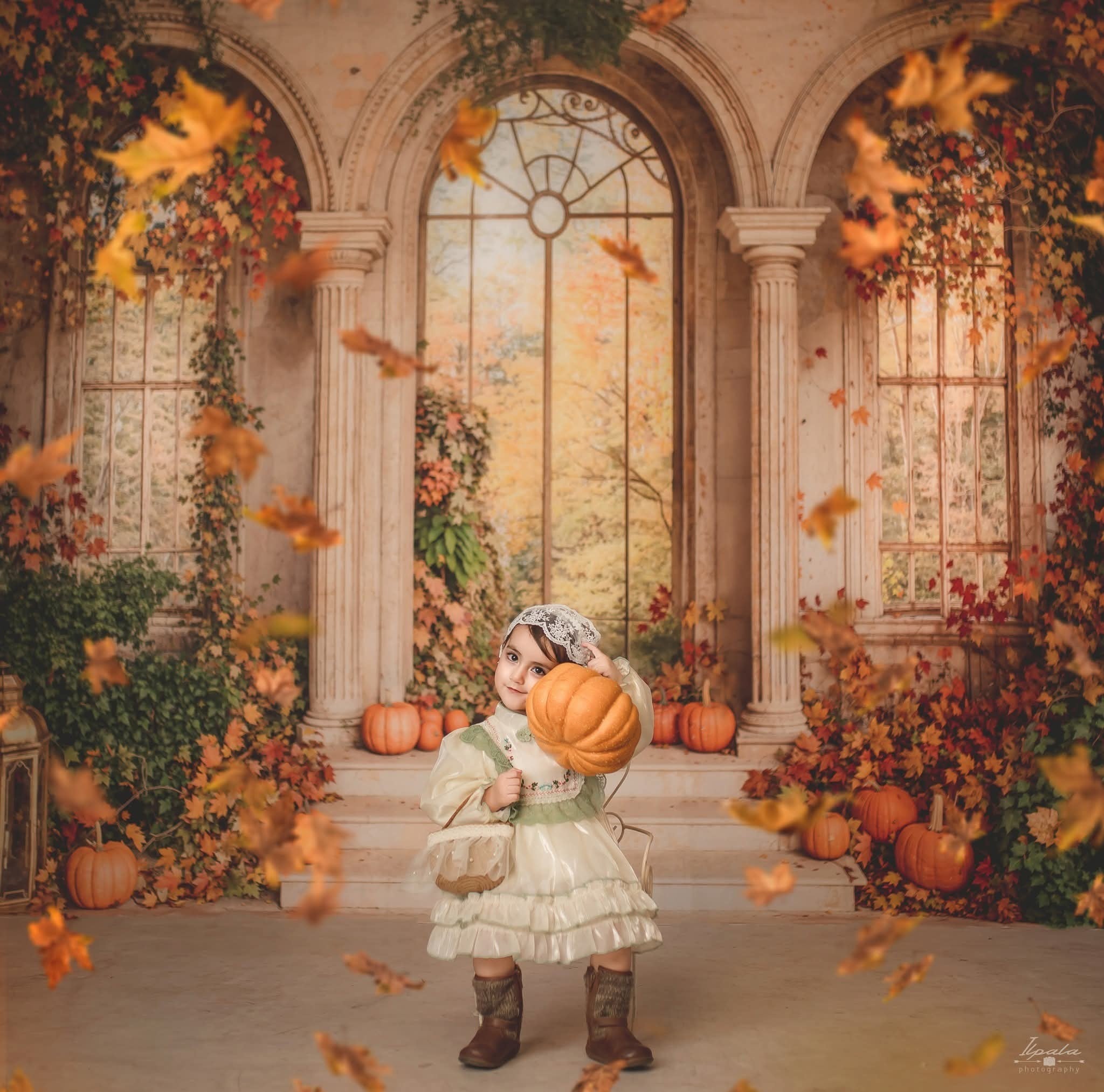 Kate Autumn Pumpkins Ivy Classical Arches Backdrop Designed by Emetselch