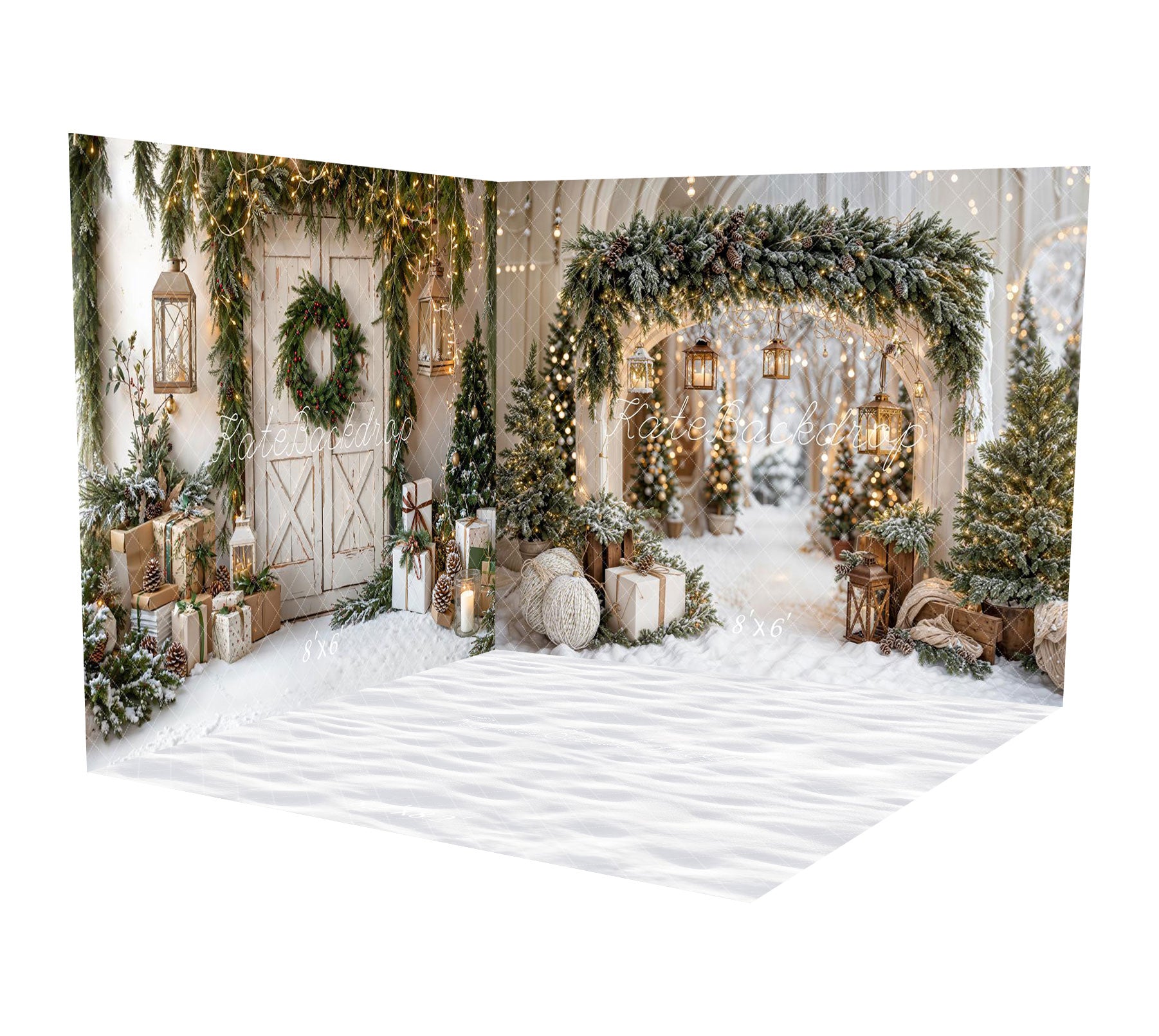 Kate Winter Christmas Arch Barn Door Snow Room Set - Kate Backdrop AU