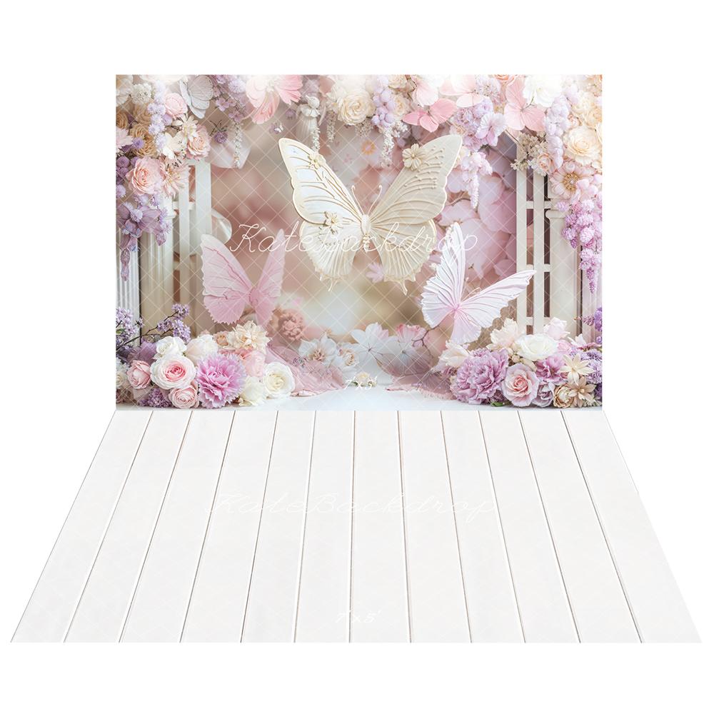 Kate Spring Butterfly Backdrop+White Wood Floor Backdrop - Kate Backdrop AU