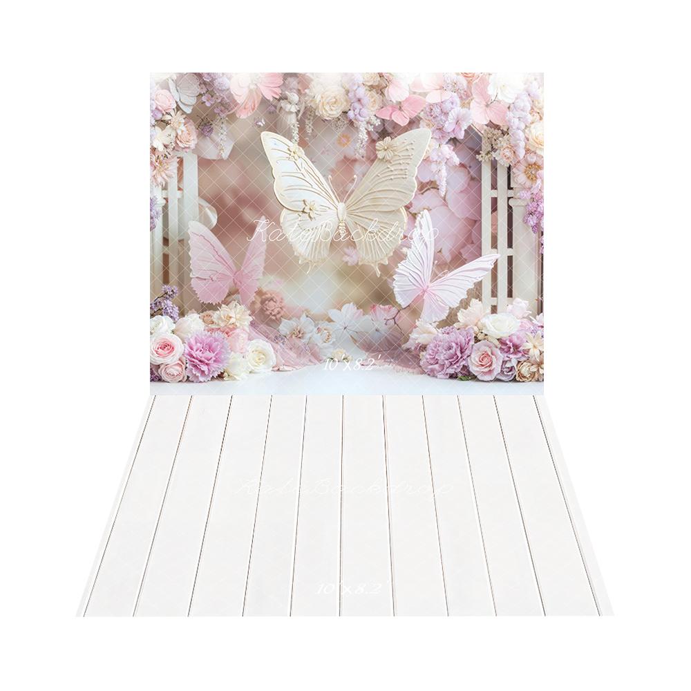 Kate Spring Butterfly Backdrop+White Wood Floor Backdrop - Kate Backdrop AU