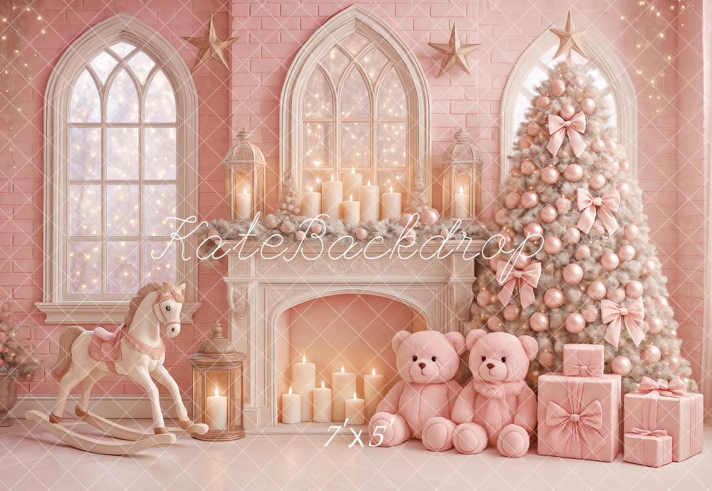 Kate Pink Christmas Fireplaces Backdrop Designed by Ashley Paul - Kate Backdrop AU
