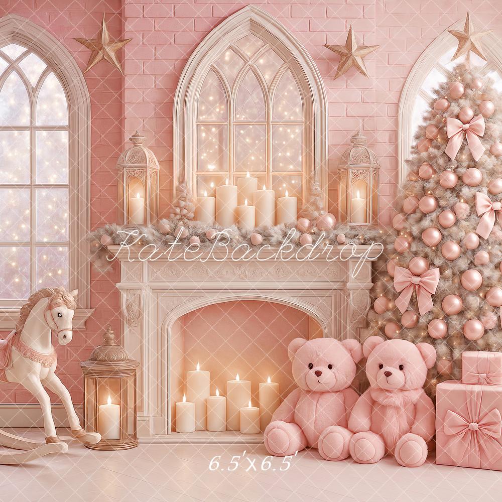 Kate Pink Christmas Fireplaces Backdrop Designed by Ashley Paul - Kate Backdrop AU