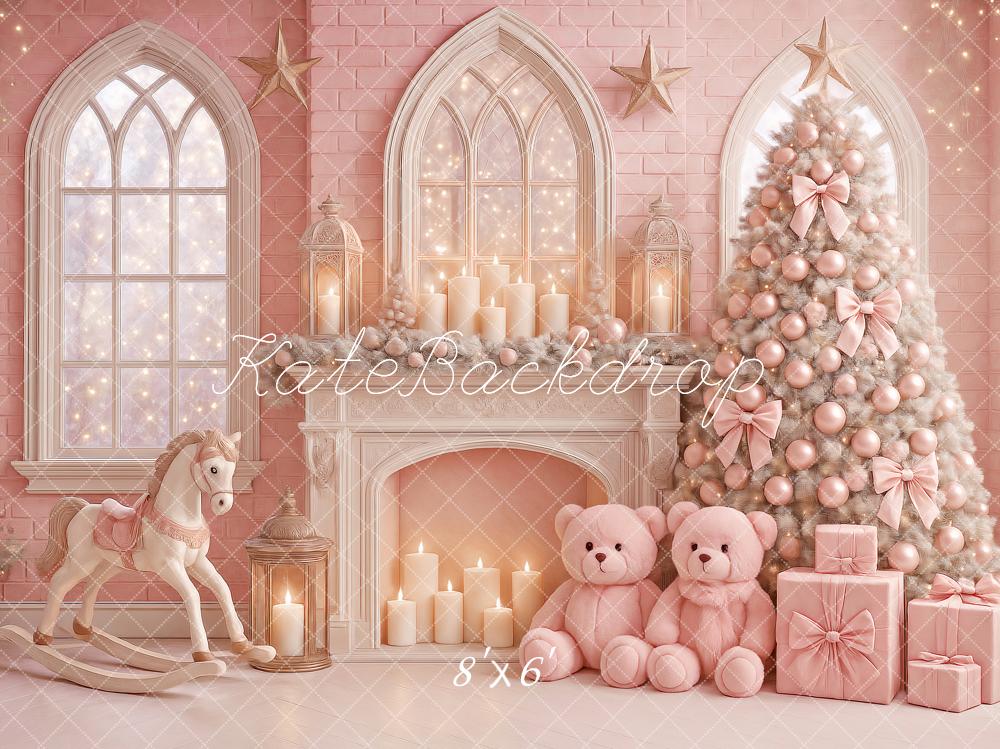 Kate Pink Christmas Fireplaces Backdrop Designed by Ashley Paul - Kate Backdrop AU
