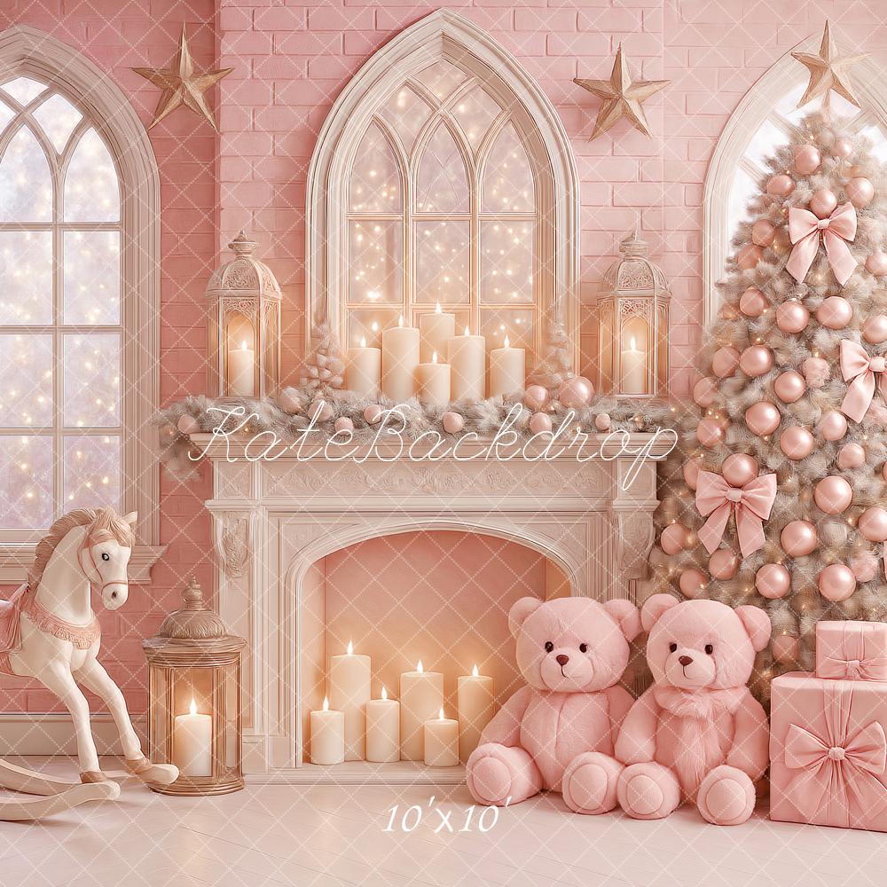 Kate Pink Christmas Fireplaces Backdrop Designed by Ashley Paul - Kate Backdrop AU