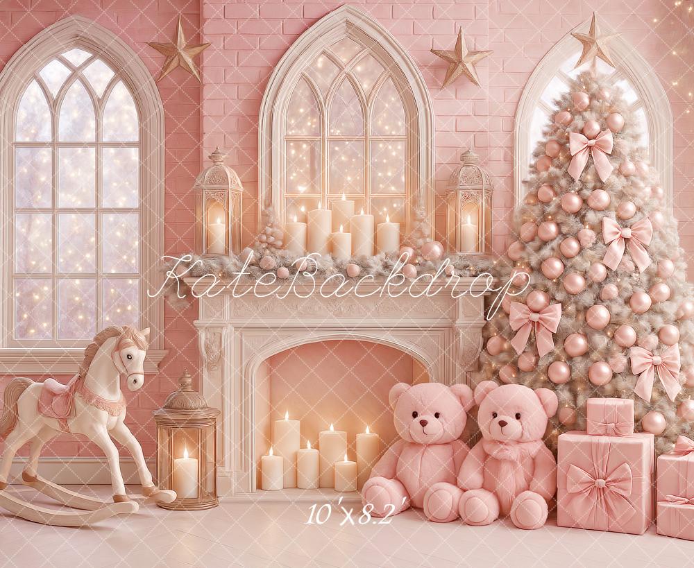 Kate Pink Christmas Fireplaces Backdrop Designed by Ashley Paul - Kate Backdrop AU