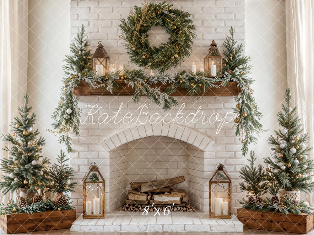 15% OFF Kate Christmas Fireplace Garland Trees Backdrop Designed by Emetselch - Kate Backdrop AU