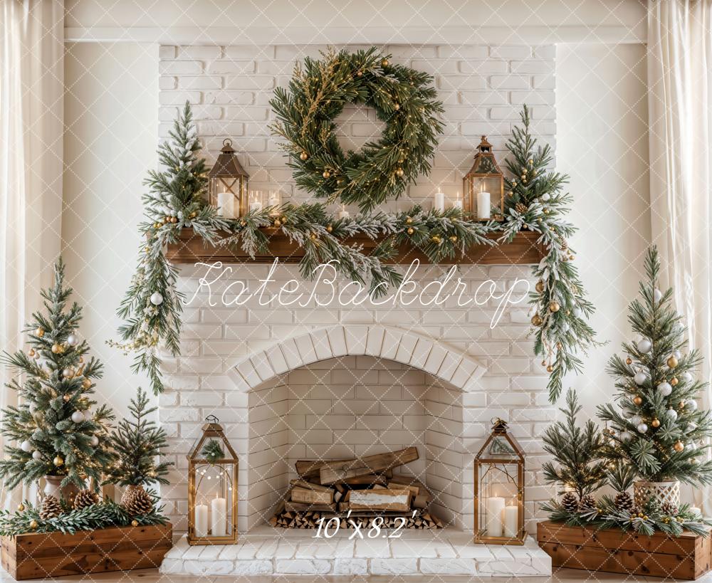 15% OFF Kate Christmas Fireplace Garland Trees Backdrop Designed by Emetselch - Kate Backdrop AU