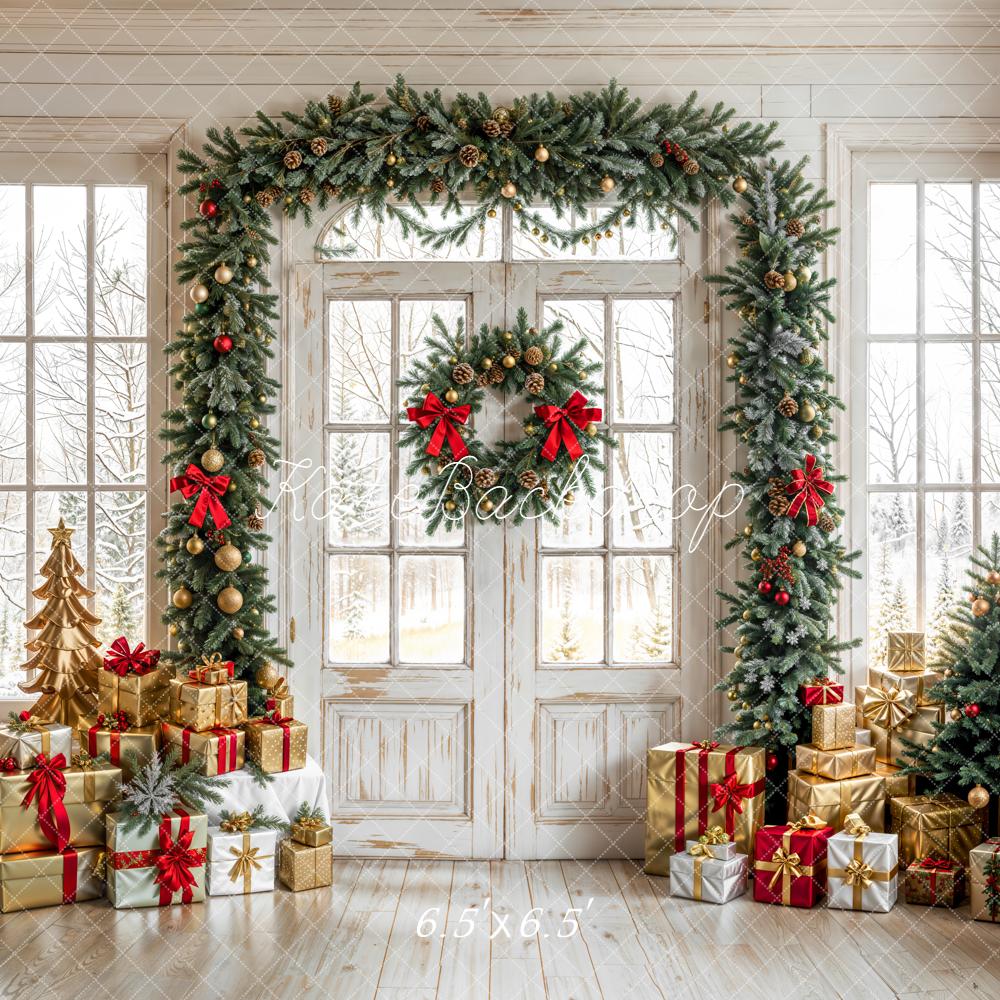 Kate Christmas Gift White Door Wreath Backdrop Designed by Emetselch