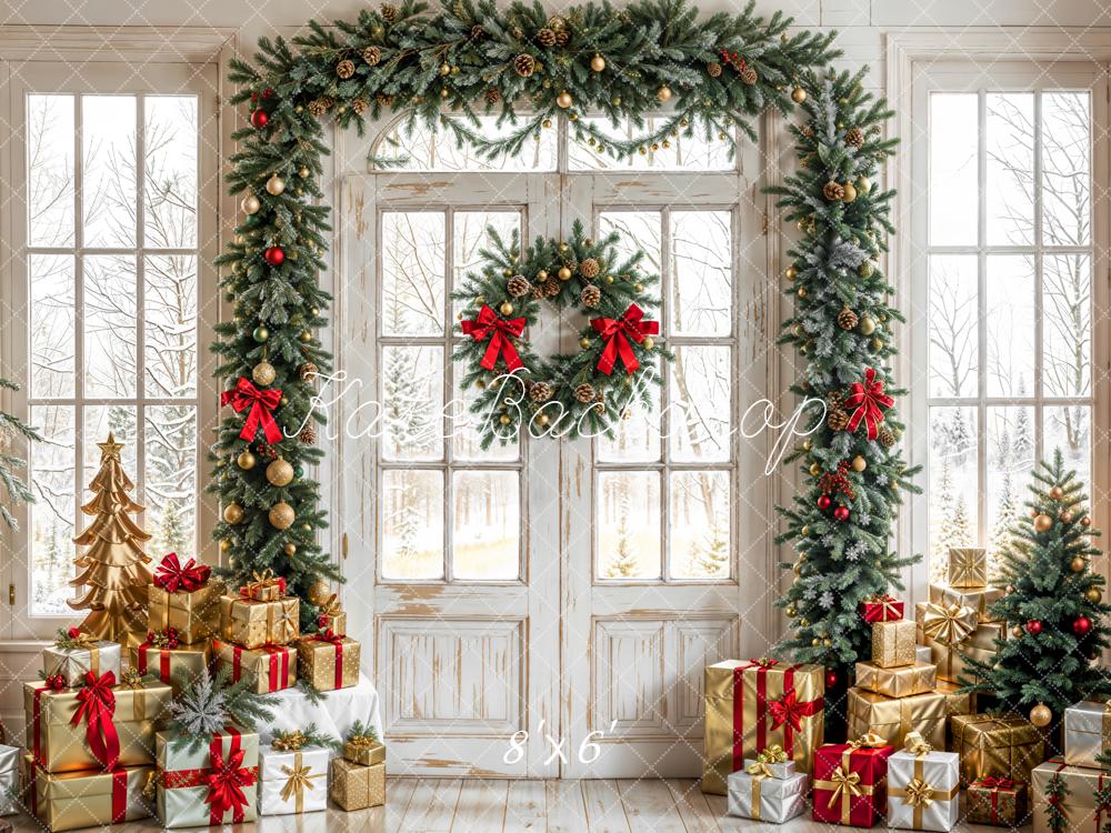 Kate Christmas Gift White Door Wreath Backdrop Designed by Emetselch